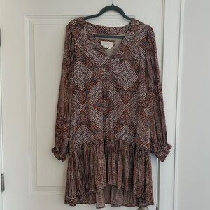 Anthropologie Boho Printed V-Neck High-Low Dress